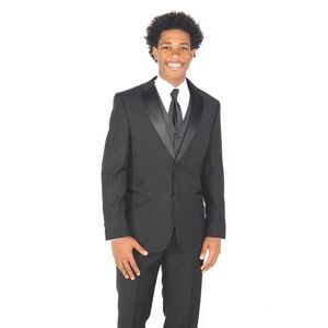 Caravelli Slim Tuxedo Suit Mens 38R 32X29 Black Tux Formal Prom Wedding 2 pc